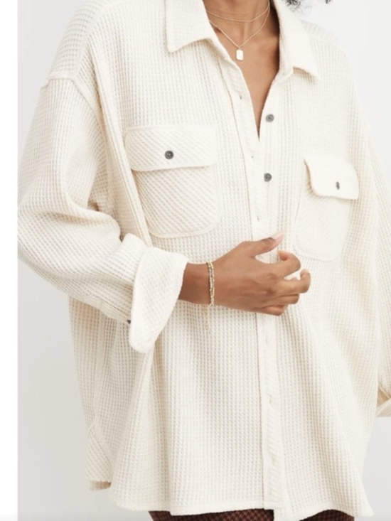 aerie Tops - AERIE Oversized LumberJane Waffle Knit Top Small Cream
